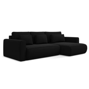 Narożnik prawostronny z funkcją spania Makamii Kapua z weluru 278x149 cm czarny 1 szt.