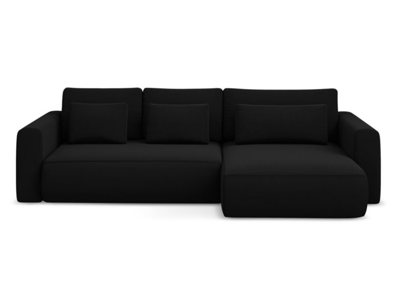 Narożnik prawostronny z funkcją spania Makamii Kapua z weluru 278x149 cm czarny 1 szt.