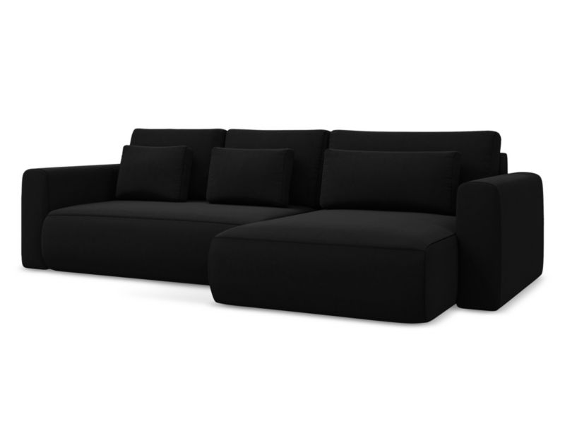 Narożnik prawostronny z funkcją spania Makamii Kapua z weluru 278x149 cm czarny 1 szt.