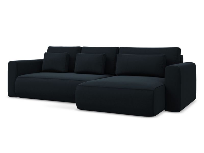 Narożnik prawostronny z funkcją spania Makamii Kapua z weluru 278x149 cm królewski niebieski 1 szt.