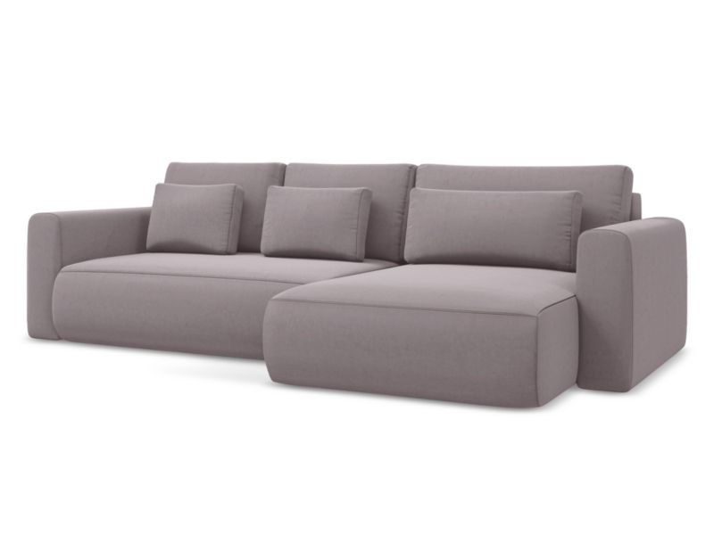 Narożnik prawostronny z funkcją spania Makamii Kapua z weluru 278x149 cm lawendowy 1 szt.