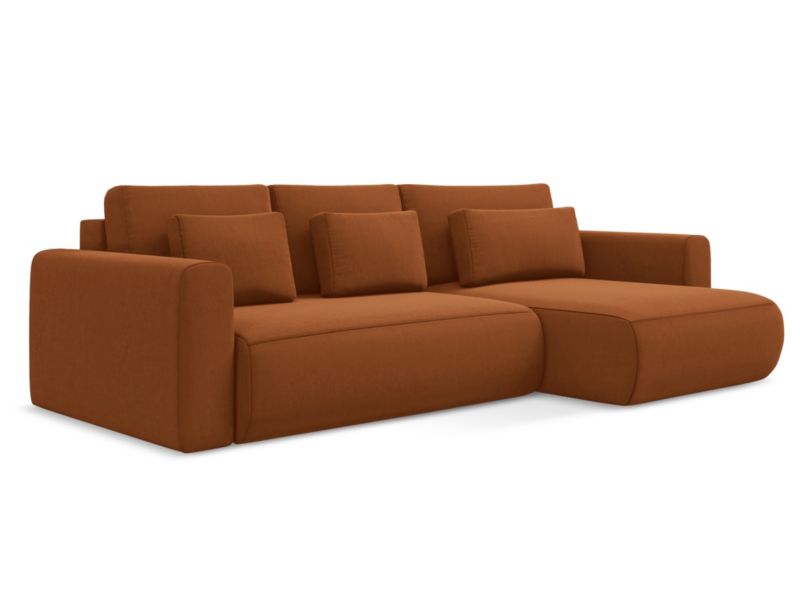 Narożnik prawostronny z funkcją spania Makamii Kapua z weluru 278x149 cm terakota 1 szt.