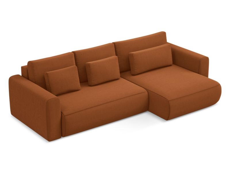 Narożnik prawostronny z funkcją spania Makamii Kapua z weluru 278x149 cm terakota 1 szt.