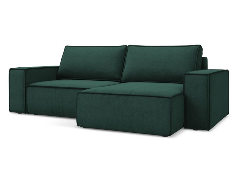 Narożnik prawostronny z funkcją spania Makamii Kimo z tkaniny strukturalnej 257x148 cm butelkowa zieleń 1 szt.