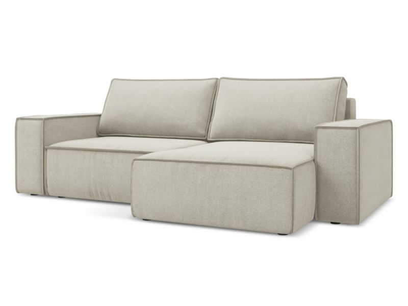 Narożnik prawostronny z funkcją spania Makamii Kimo z tkaniny strukturalnej 257x148 cm jasny beż 1 szt.
