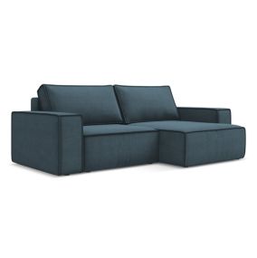 Narożnik prawostronny z funkcją spania Makamii Kimo z tkaniny strukturalnej 257x148 cm jeans 1 szt.