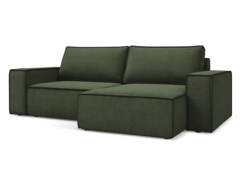 Narożnik prawostronny z funkcją spania Makamii Kimo z tkaniny strukturalnej 257x148 cm oliwkowy 1 szt.