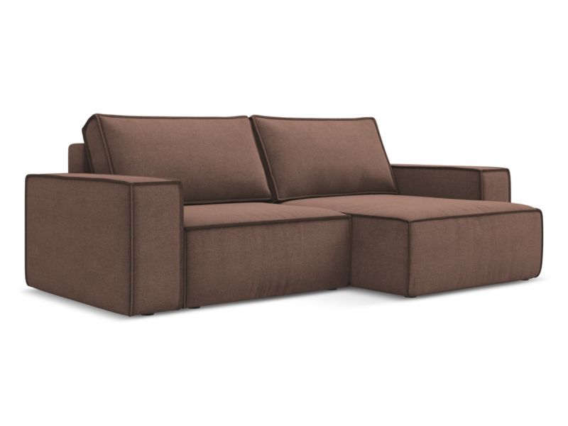 Narożnik prawostronny z funkcją spania Makamii Kimo z tkaniny strukturalnej 257x148 cm pudrowy róż 1 szt.
