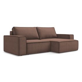 Narożnik prawostronny z funkcją spania Makamii Kimo z tkaniny strukturalnej 257x148 cm pudrowy róż 1 szt.
