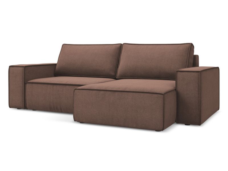 Narożnik prawostronny z funkcją spania Makamii Kimo z tkaniny strukturalnej 257x148 cm pudrowy róż 1 szt.