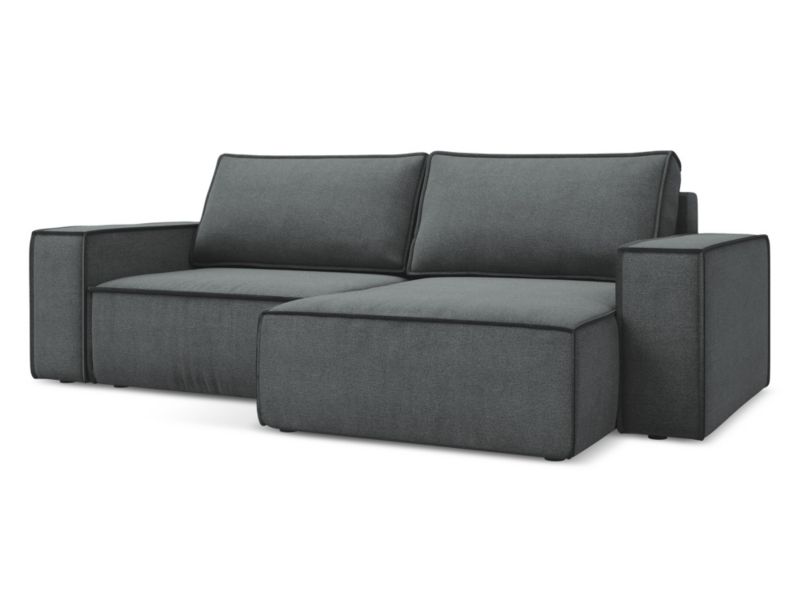 Narożnik prawostronny z funkcją spania Makamii Kimo z tkaniny strukturalnej 257x148 cm szary 1 szt.