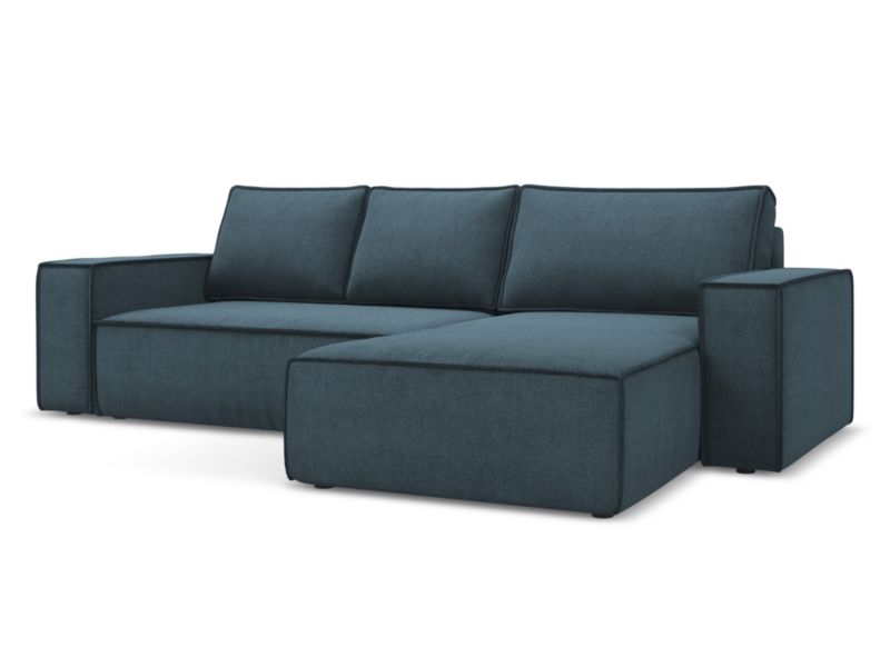 Narożnik prawostronny z funkcją spania Makamii Kimo z tkaniny strukturalnej 290x185 cm jeans 1 szt.
