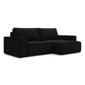 Narożnik prawostronny z funkcją spania Makamii Kimo z weluru 257x148 cm czarny 1 szt.