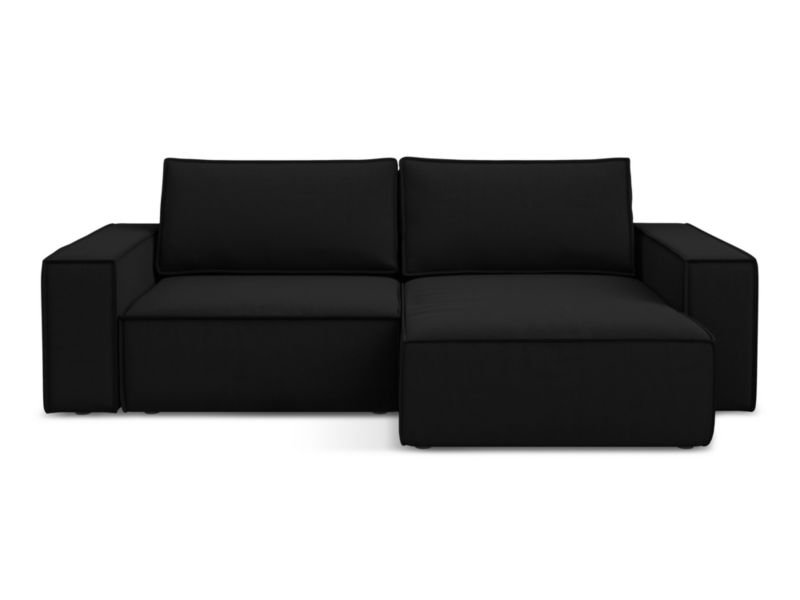 Narożnik prawostronny z funkcją spania Makamii Kimo z weluru 257x148 cm czarny 1 szt.