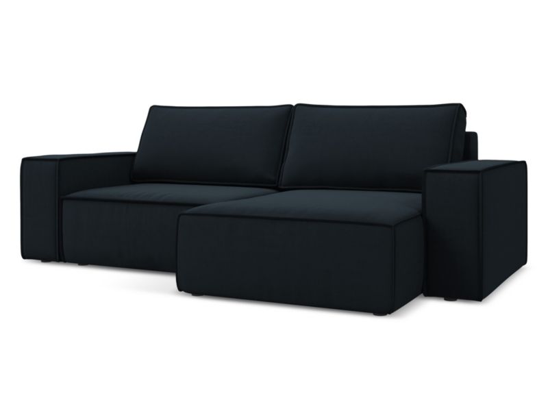 Narożnik prawostronny z funkcją spania Makamii Kimo z weluru 257x148 cm królewski niebieski 1 szt.