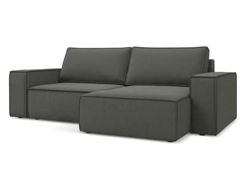Narożnik prawostronny z funkcją spania Makamii Kimo z weluru 257x148 cm stalowy 1 szt.