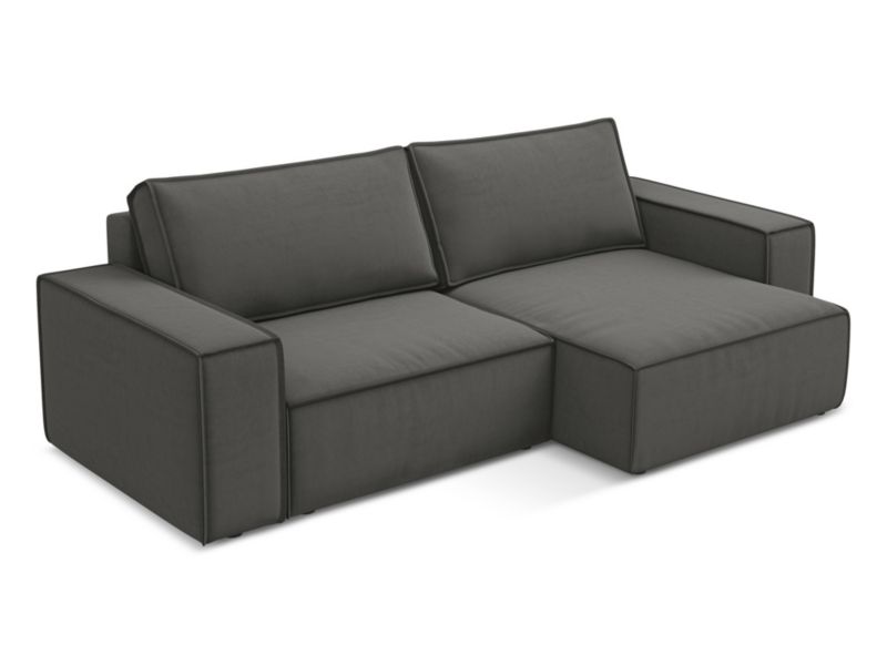 Narożnik prawostronny z funkcją spania Makamii Kimo z weluru 257x148 cm stalowy 1 szt.
