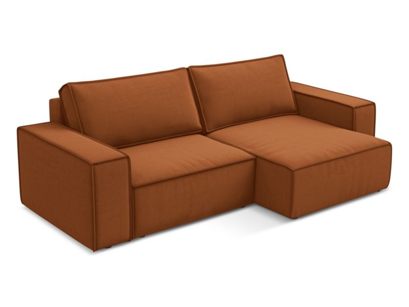 Narożnik prawostronny z funkcją spania Makamii Kimo z weluru 257x148 cm terakota 1 szt.