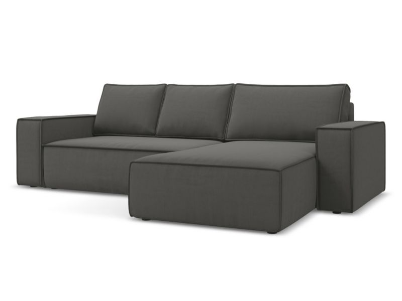 Narożnik prawostronny z funkcją spania Makamii Kimo z weluru 290x185 cm stalowy 1 szt.