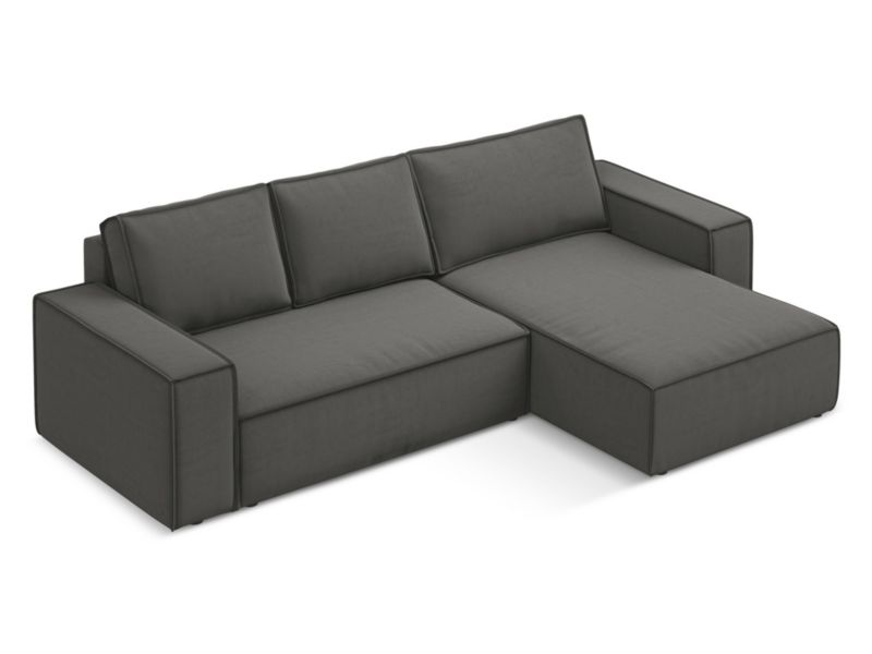 Narożnik prawostronny z funkcją spania Makamii Kimo z weluru 290x185 cm stalowy 1 szt.