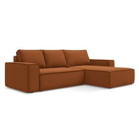 Narożnik prawostronny z funkcją spania Makamii Kimo z weluru 290x185 cm terakota 1 szt.