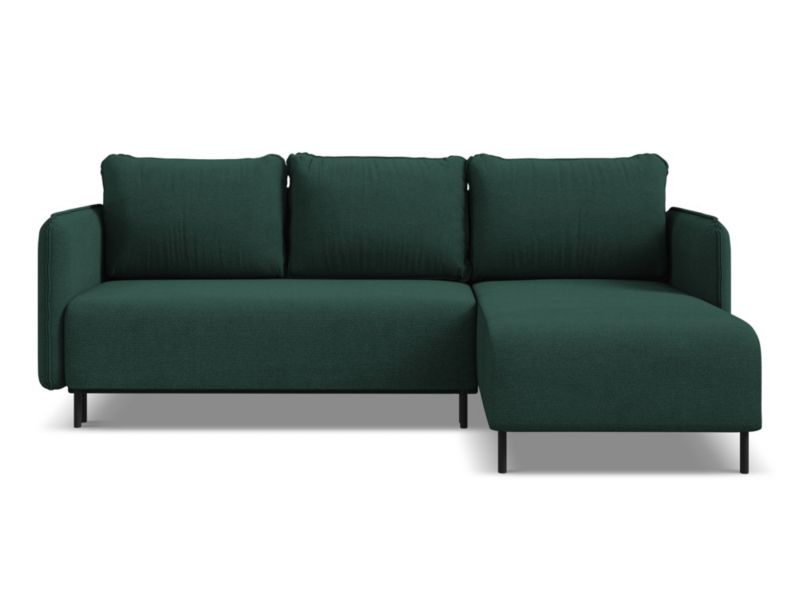 Narożnik prawostronny z funkcją spania Makamii Luana z tkaniny strukturalnej 236x162 cm butelkowa zieleń 1 szt.