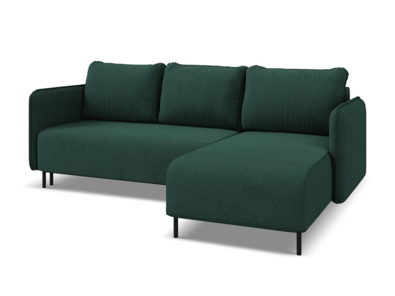 Narożnik prawostronny z funkcją spania Makamii Luana z tkaniny strukturalnej 236x162 cm butelkowa zieleń 1 szt.