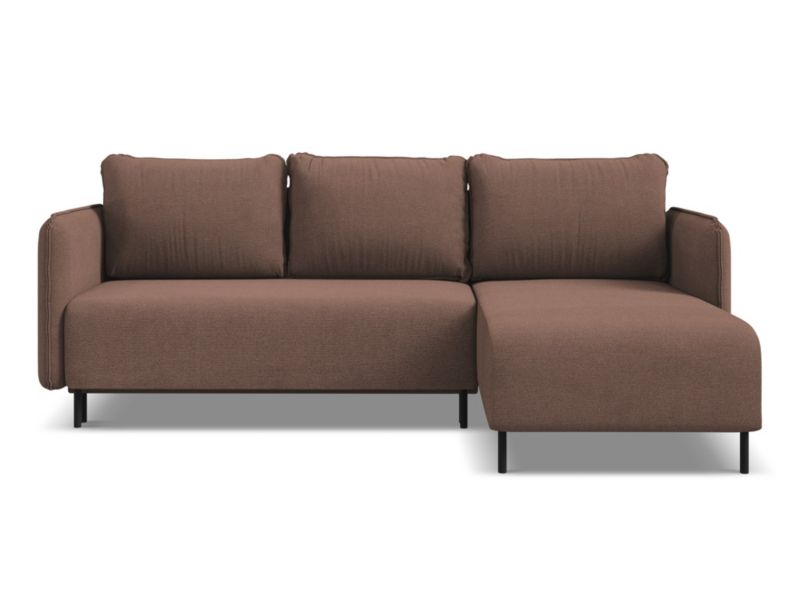 Narożnik prawostronny z funkcją spania Makamii Luana z tkaniny strukturalnej 236x162 cm pudrowy róż 1 szt.