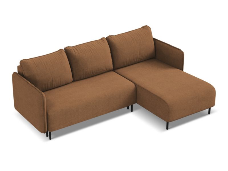 Narożnik prawostronny z funkcją spania Makamii Luana z tkaniny strukturalnej 236x162 cm terakota 1 szt.