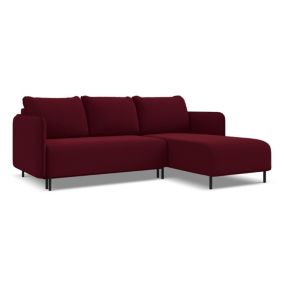 Narożnik prawostronny z funkcją spania Makamii Luana z weluru 236x162 cm burgundowy 1 szt.