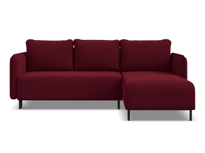 Narożnik prawostronny z funkcją spania Makamii Luana z weluru 236x162 cm burgundowy 1 szt.