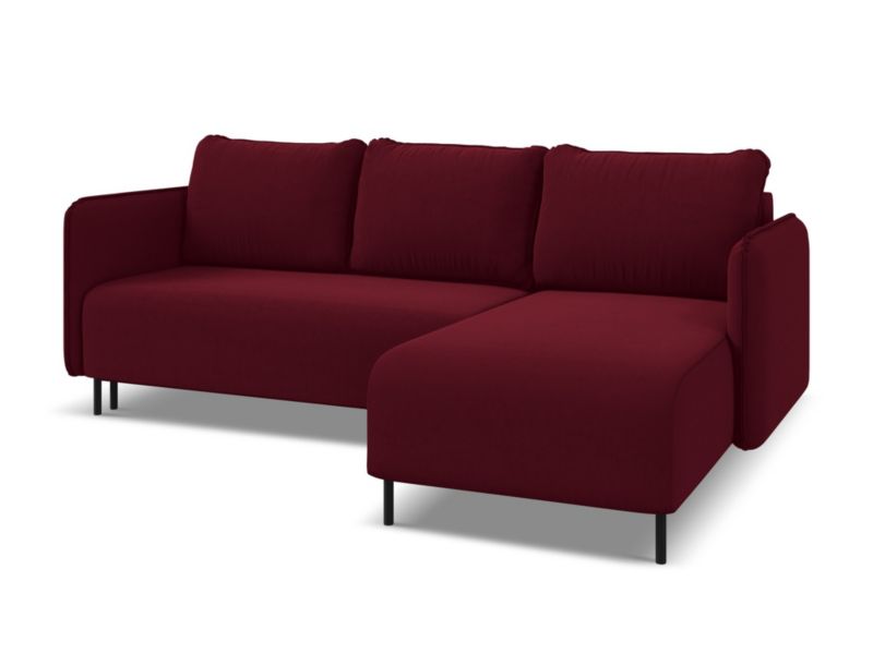 Narożnik prawostronny z funkcją spania Makamii Luana z weluru 236x162 cm burgundowy 1 szt.