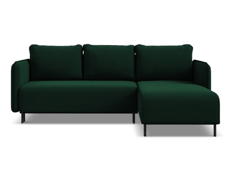 Narożnik prawostronny z funkcją spania Makamii Luana z weluru 236x162 cm butelkowa zieleń 1 szt.