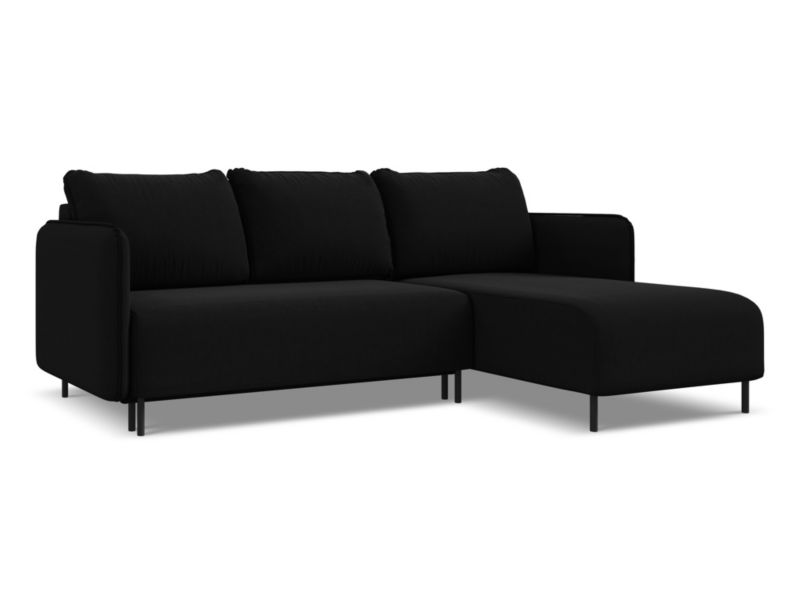 Narożnik prawostronny z funkcją spania Makamii Luana z weluru 236x162 cm czarny 1 szt.