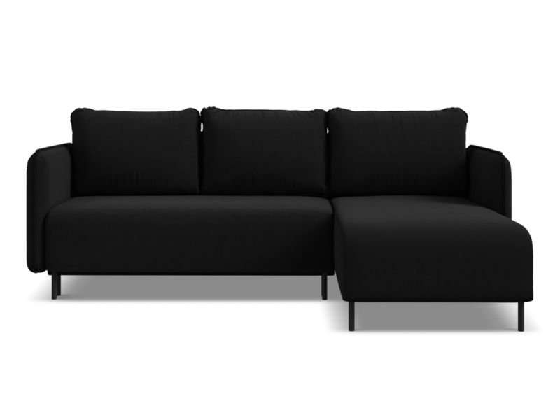Narożnik prawostronny z funkcją spania Makamii Luana z weluru 236x162 cm czarny 1 szt.