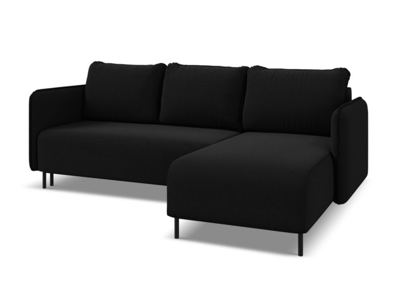 Narożnik prawostronny z funkcją spania Makamii Luana z weluru 236x162 cm czarny 1 szt.