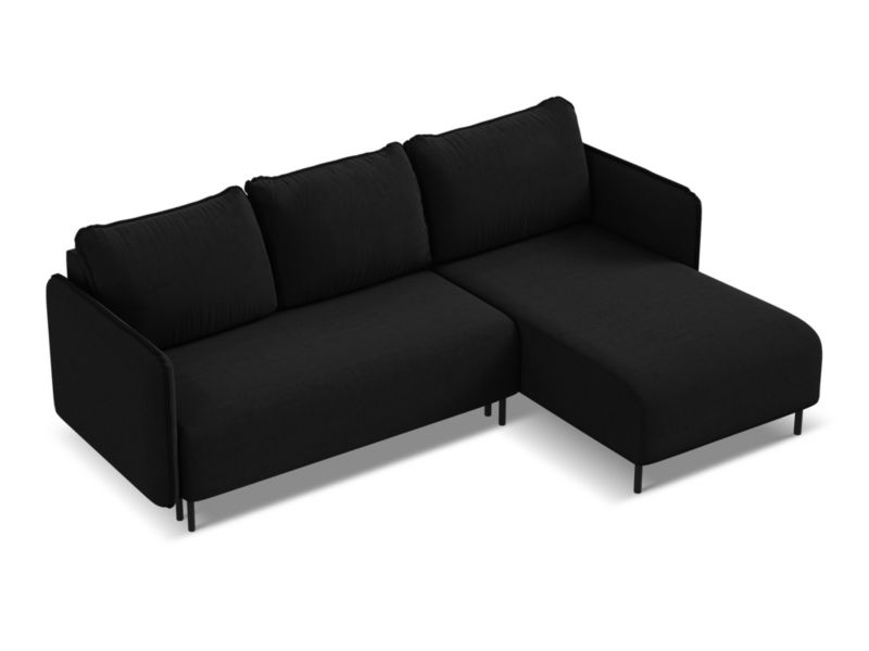 Narożnik prawostronny z funkcją spania Makamii Luana z weluru 236x162 cm czarny 1 szt.