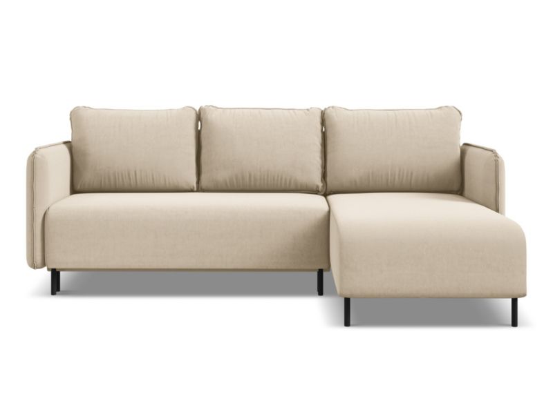 Narożnik prawostronny z funkcją spania Makamii Luana z weluru 236x162 cm jasny beż 1 szt.