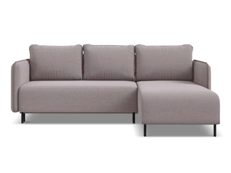 Narożnik prawostronny z funkcją spania Makamii Luana z weluru 236x162 cm lawendowy 1 szt.
