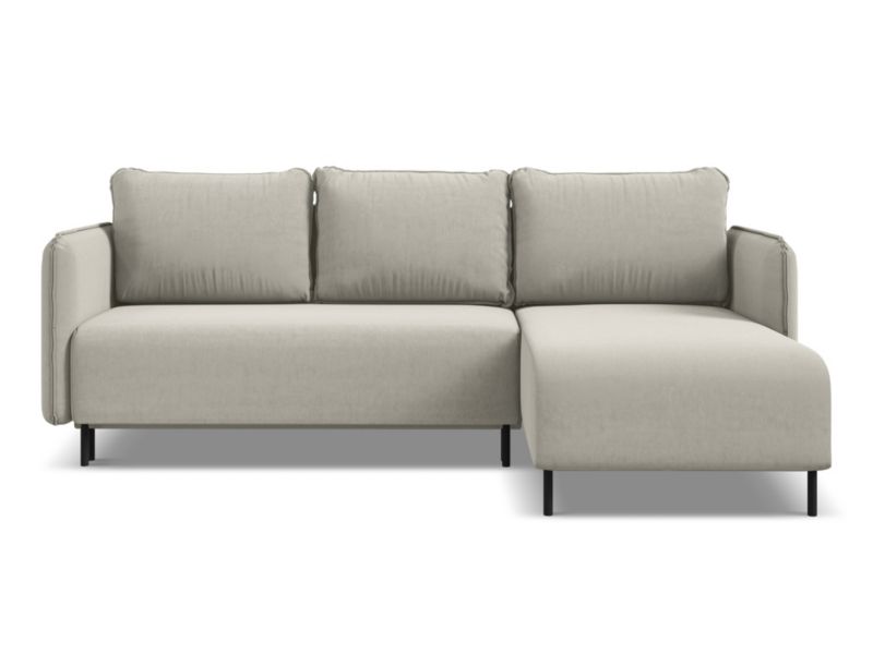 Narożnik prawostronny z funkcją spania Makamii Luana z weluru 236x162 cm perłowy 1 szt.