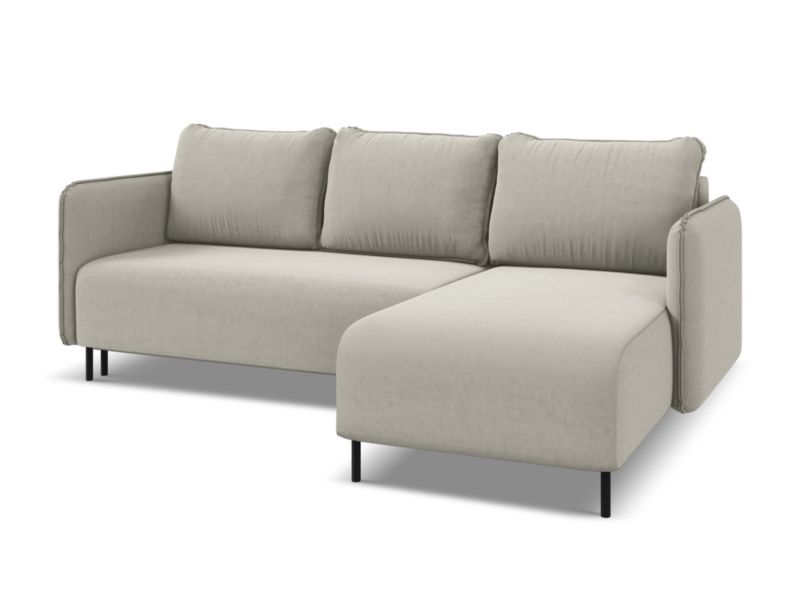Narożnik prawostronny z funkcją spania Makamii Luana z weluru 236x162 cm perłowy 1 szt.