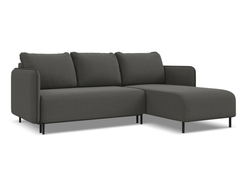 Narożnik prawostronny z funkcją spania Makamii Luana z weluru 236x162 cm stalowy 1 szt.
