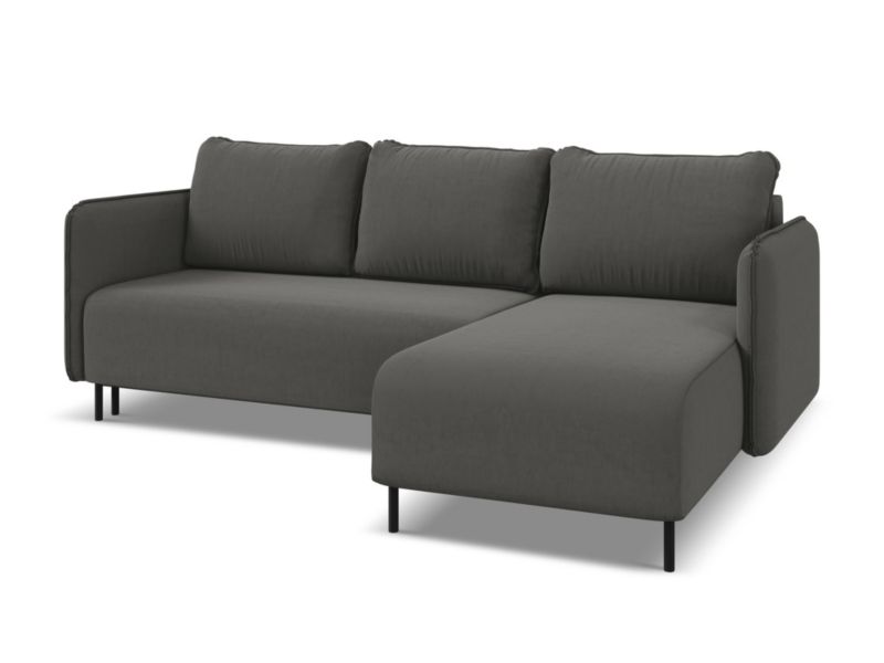 Narożnik prawostronny z funkcją spania Makamii Luana z weluru 236x162 cm stalowy 1 szt.