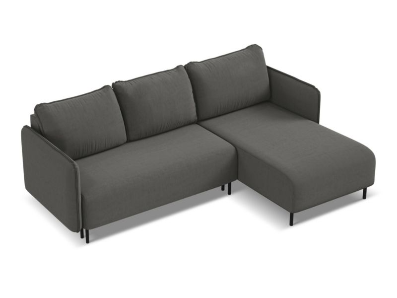 Narożnik prawostronny z funkcją spania Makamii Luana z weluru 236x162 cm stalowy 1 szt.
