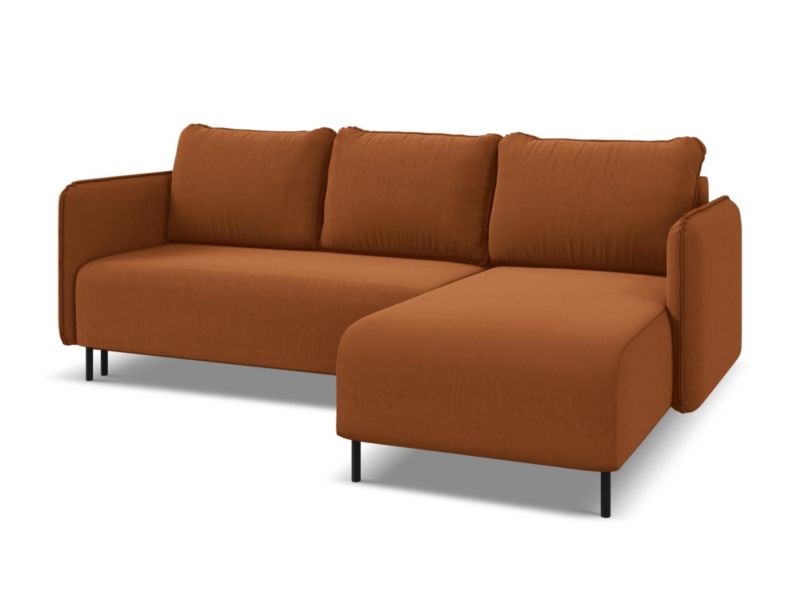 Narożnik prawostronny z funkcją spania Makamii Luana z weluru 236x162 cm terakota 1 szt.