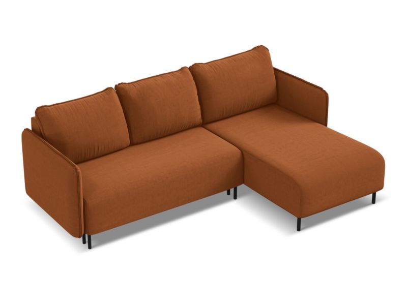 Narożnik prawostronny z funkcją spania Makamii Luana z weluru 236x162 cm terakota 1 szt.