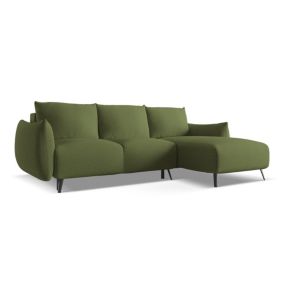Narożnik prawostronny z funkcją spania Makamii Malie z tkaniny szenilowej 242x162 cm butelkowa zieleń 1 szt.