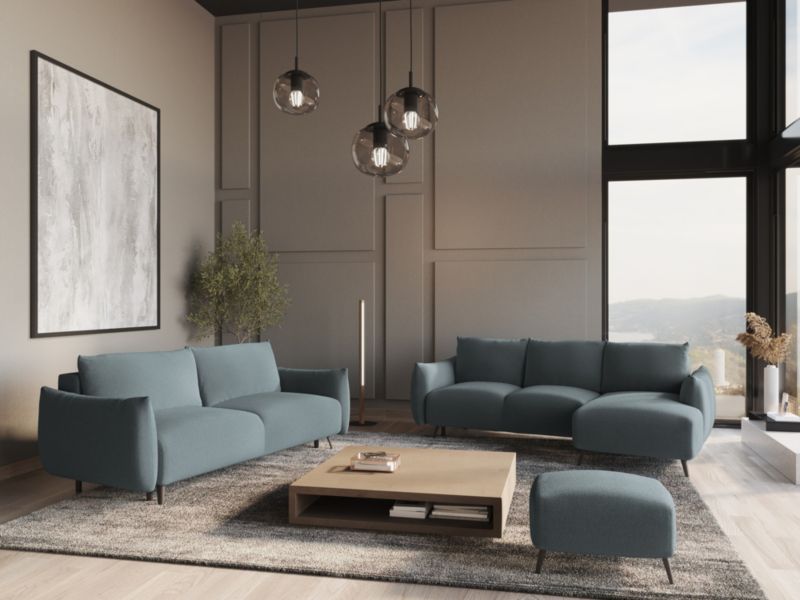 Narożnik prawostronny z funkcją spania Makamii Malie z tkaniny szenilowej 242x162 cm jeans 1 szt.