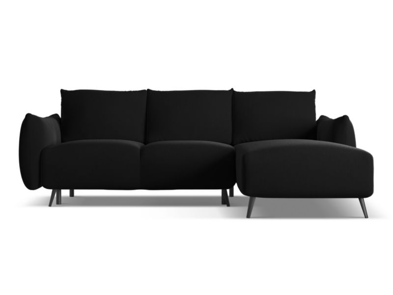 Narożnik prawostronny z funkcją spania Makamii Malie z weluru 242x162 cm czarny 1 szt.