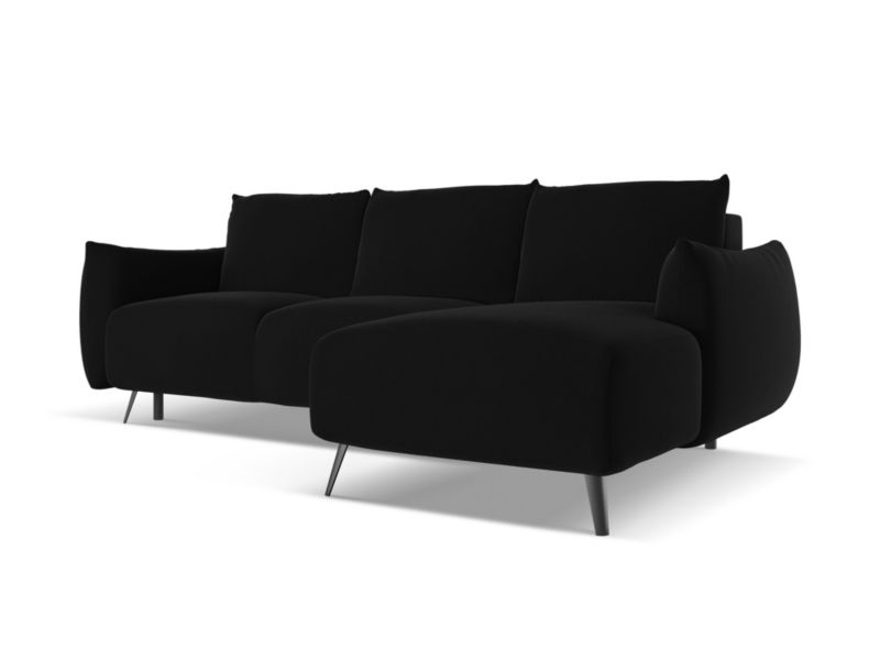 Narożnik prawostronny z funkcją spania Makamii Malie z weluru 242x162 cm czarny 1 szt.